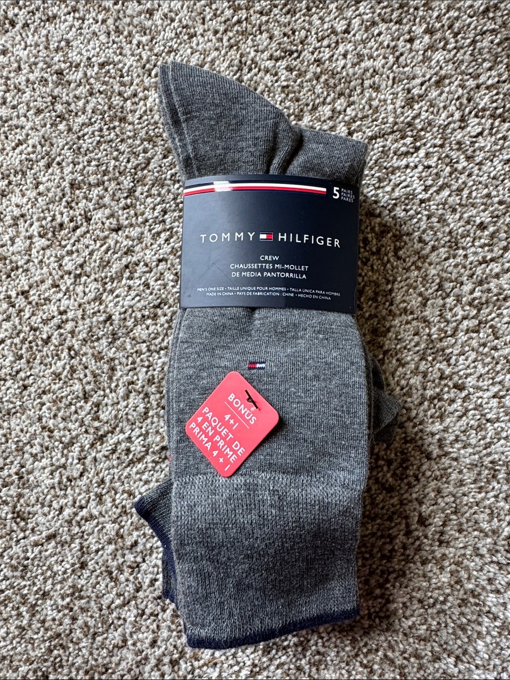 Tommy Hilfiger Gray Crew Socks with Navy Trim